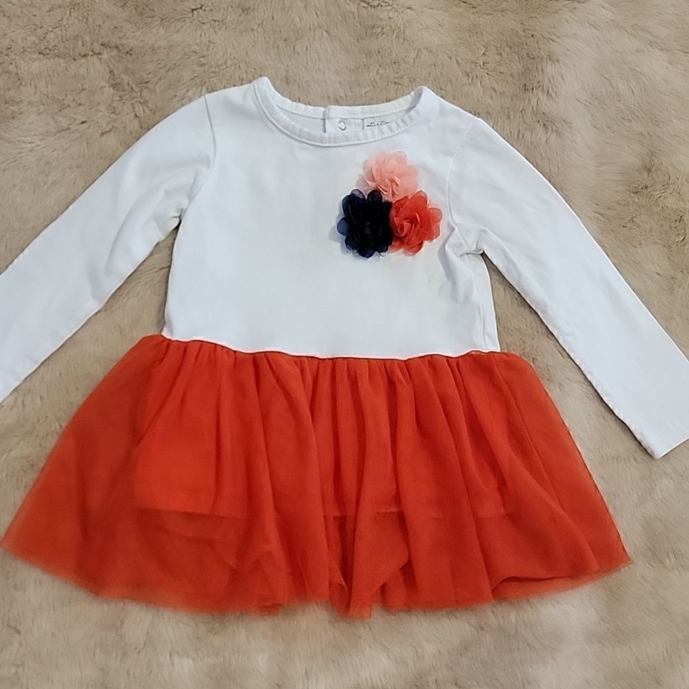 STARTING OUT WHITE BODICE, CORAL TULLE SKIRT DRESS, SIZE 18 MONTHS